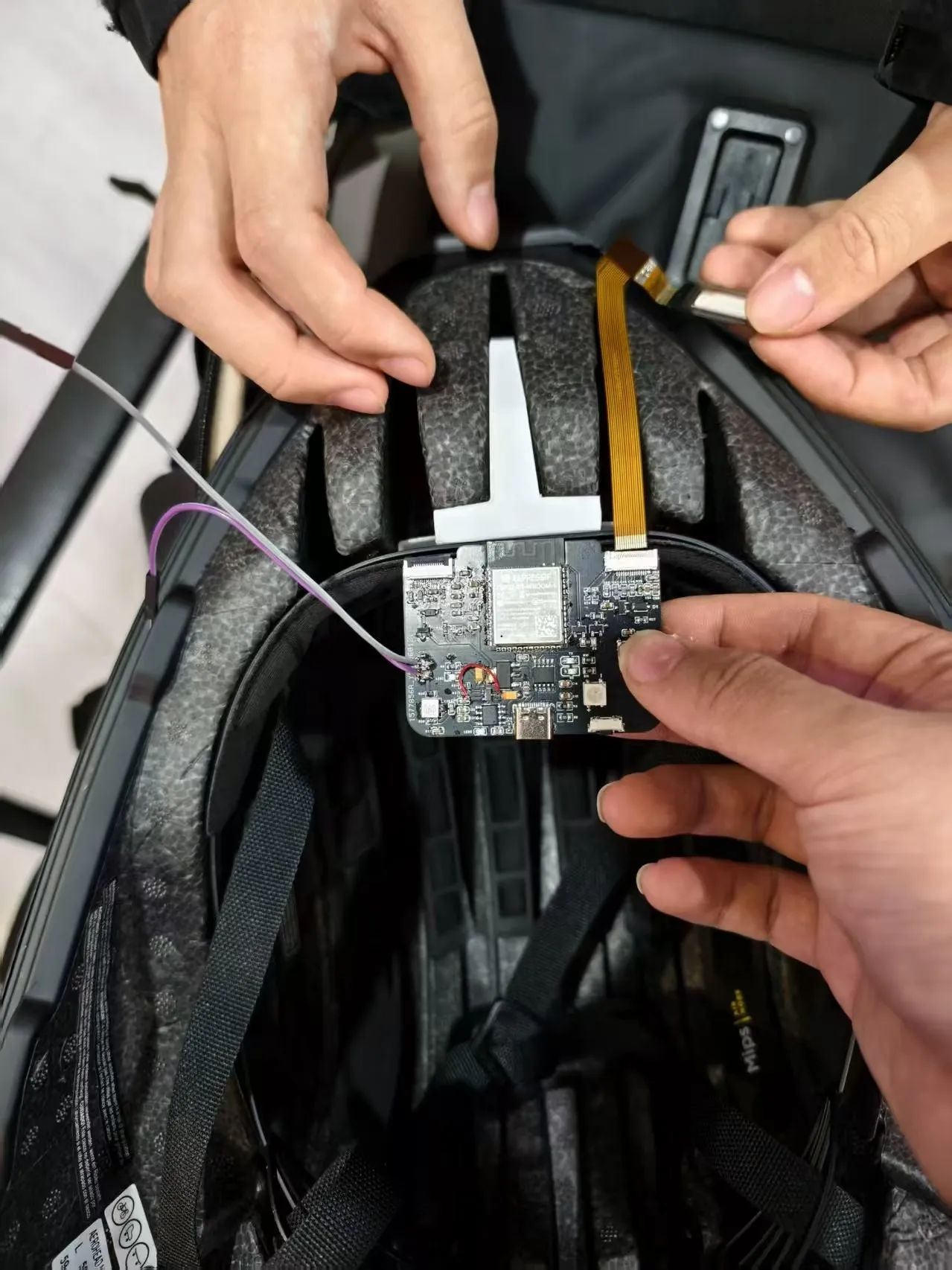 Fitting the circuit board inside the helmet