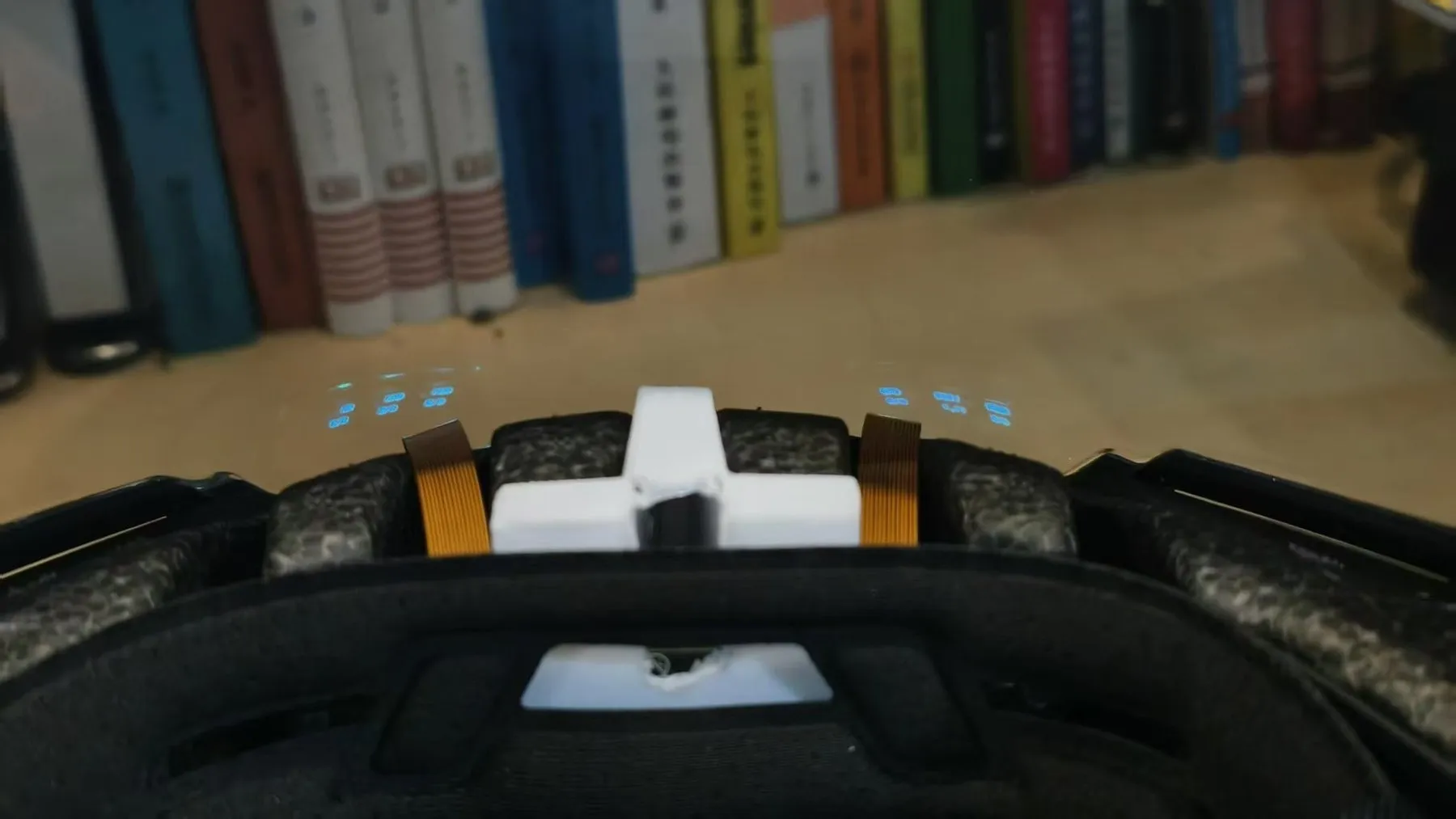 The finished helmet with the heads-up display mounted at the edge of the rider’s view